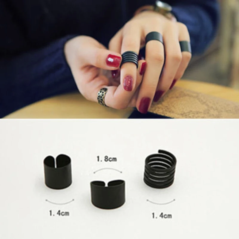 1Set/3Pcs Fashion Black Stack Simple Plain Above Knuckle Ring Band Midi Rings