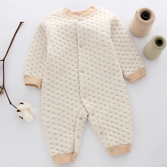 Baby Quilted Romper Jumpsuit Winter Long sleeved Buckle Unisex colored