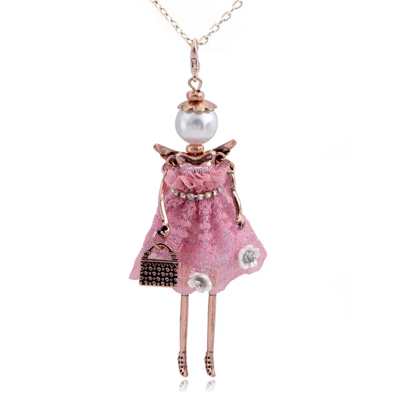 Angel doll necklace in pink dress