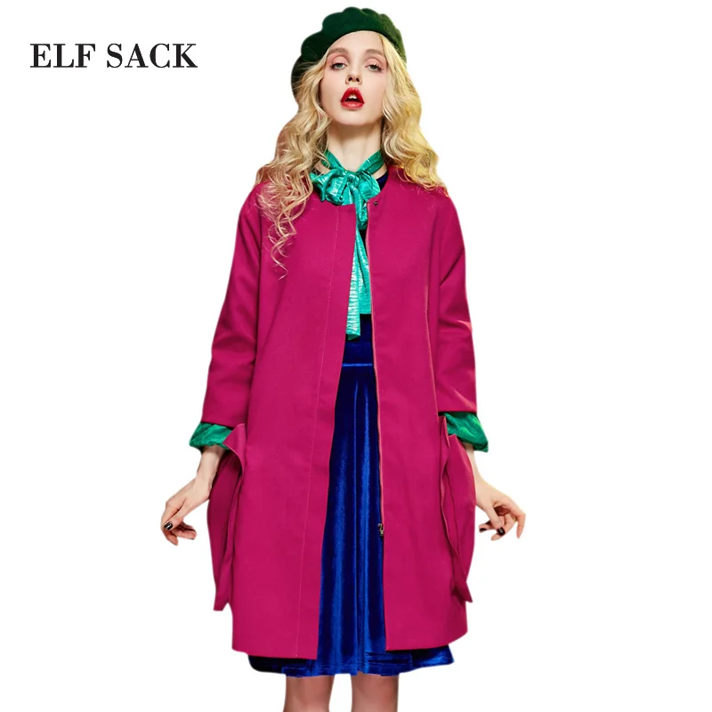 Image Elf SACK winter p double patch pocket double faced wool coat loose woolen outerwear female long design