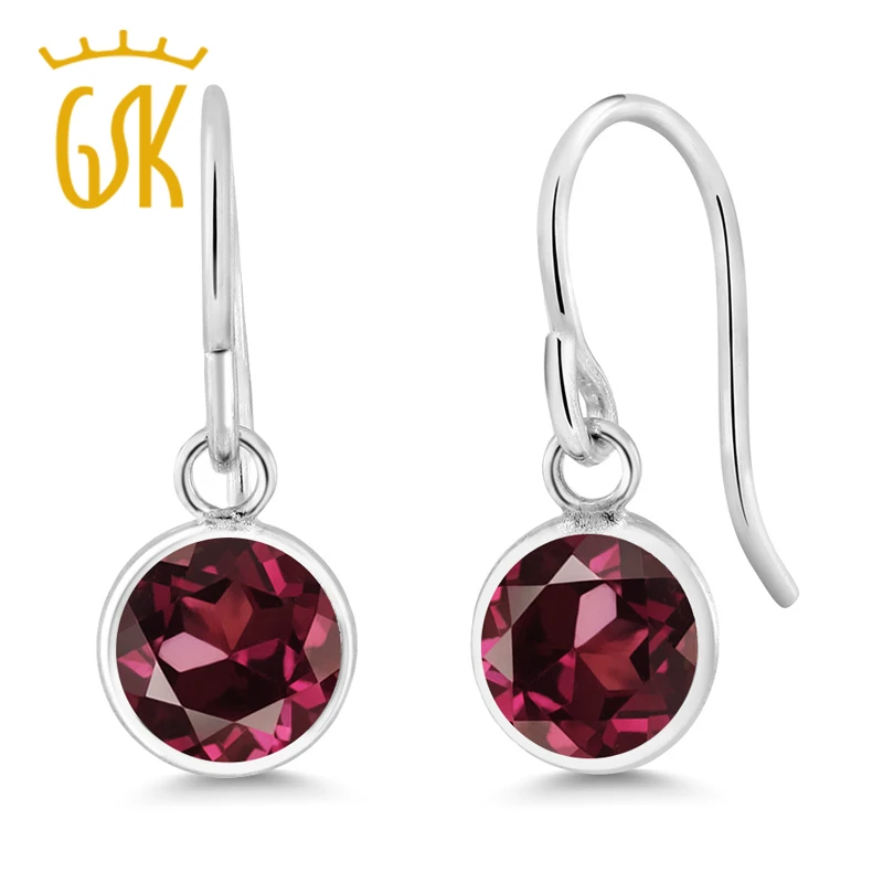 

2.00 Ct Round Red Rhodolite Garnet 925 Sterling Silver bezel Earrings 6mm