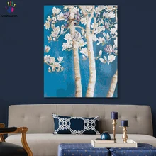 DIY картинки для раскраски по номерам с цветами белая Магнолия Картина Рисунок Живопись по номерам в рамке дома