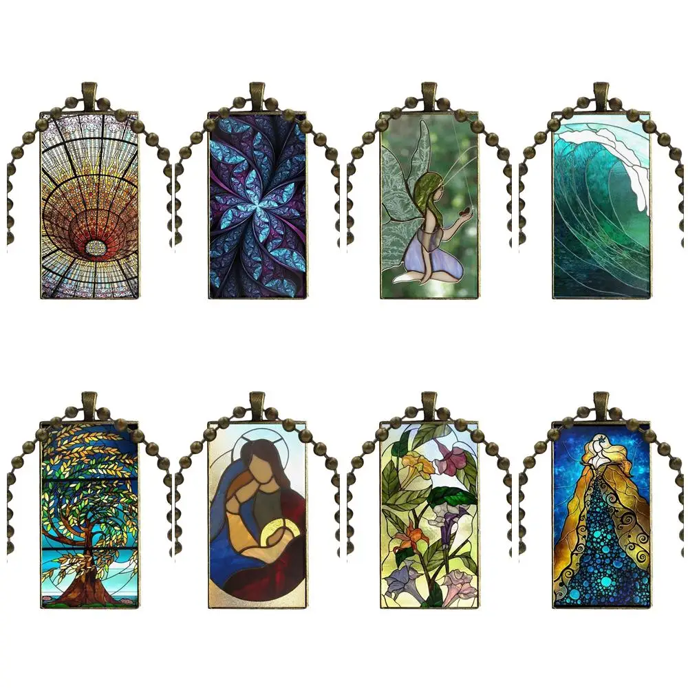 

EJ Glaze For Girls Wholesale Alice Stained Glass Brand Bronze Color Jewelry Fashion Statement Necklace Glass Necklaces Pendants