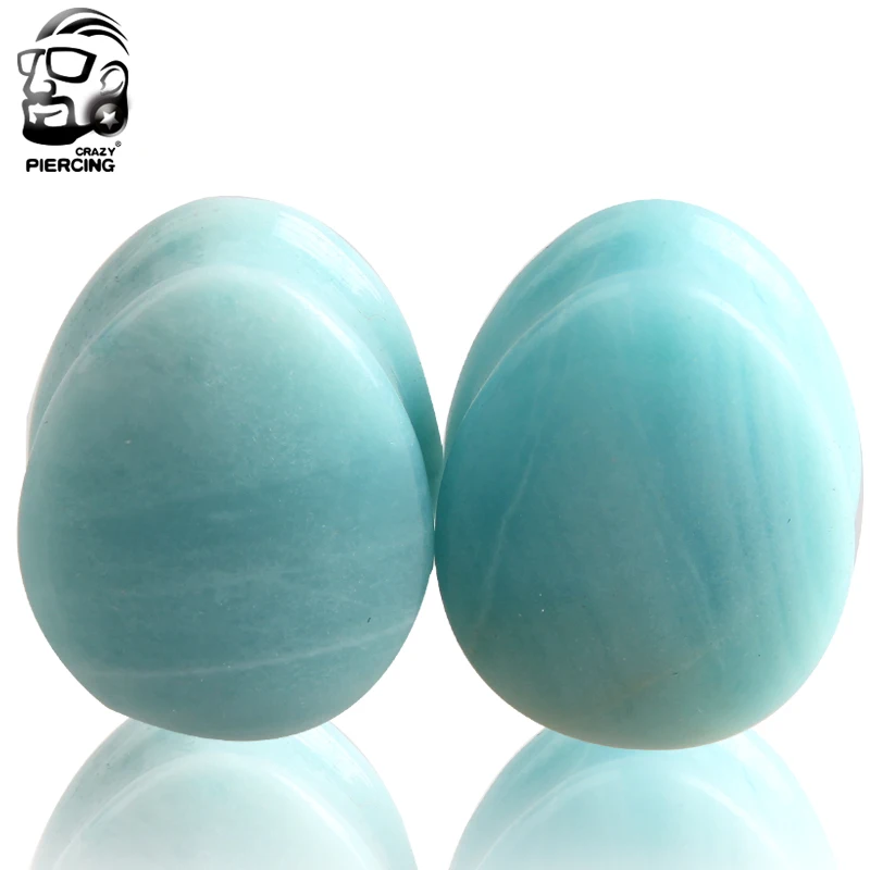 

Teardrop Amazonite stone Ear Plugs Tunnel Piercings Earring Gauges Ear Expanders Stretcher Plug Ear Body Piercing Jewelry
