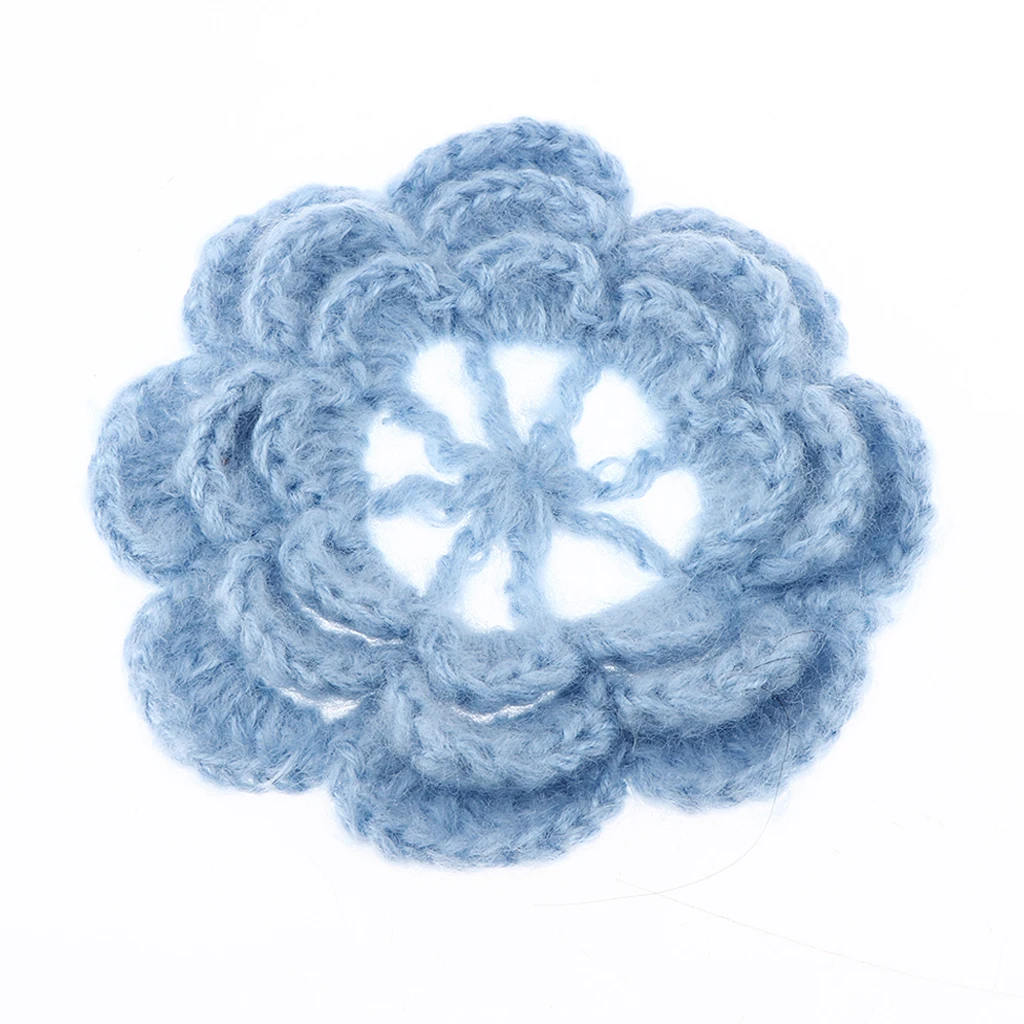 2Pcs Handmade Large Crochet Flowers Crafts Embellishment Applique DIY