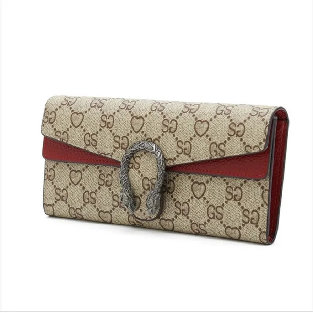 Women Designer Genuine Leather Wallet Famous Brands Printed Magnetic Buckle Ladies Wallet Luxury Female Tri-color Bag