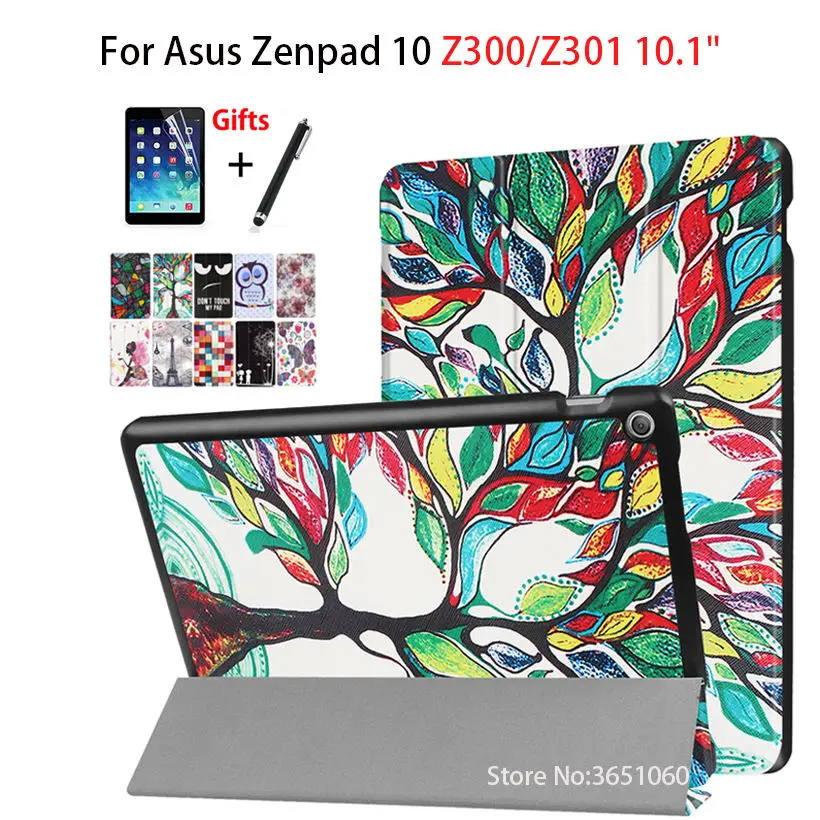 

Leather Case For ASUS Zenpad 10 Z301MFL Z301ML Print Stand Tablet Case Cover For ASUS Zenpad 10.1" Z300C Z300M Z300CL +Film+Pen