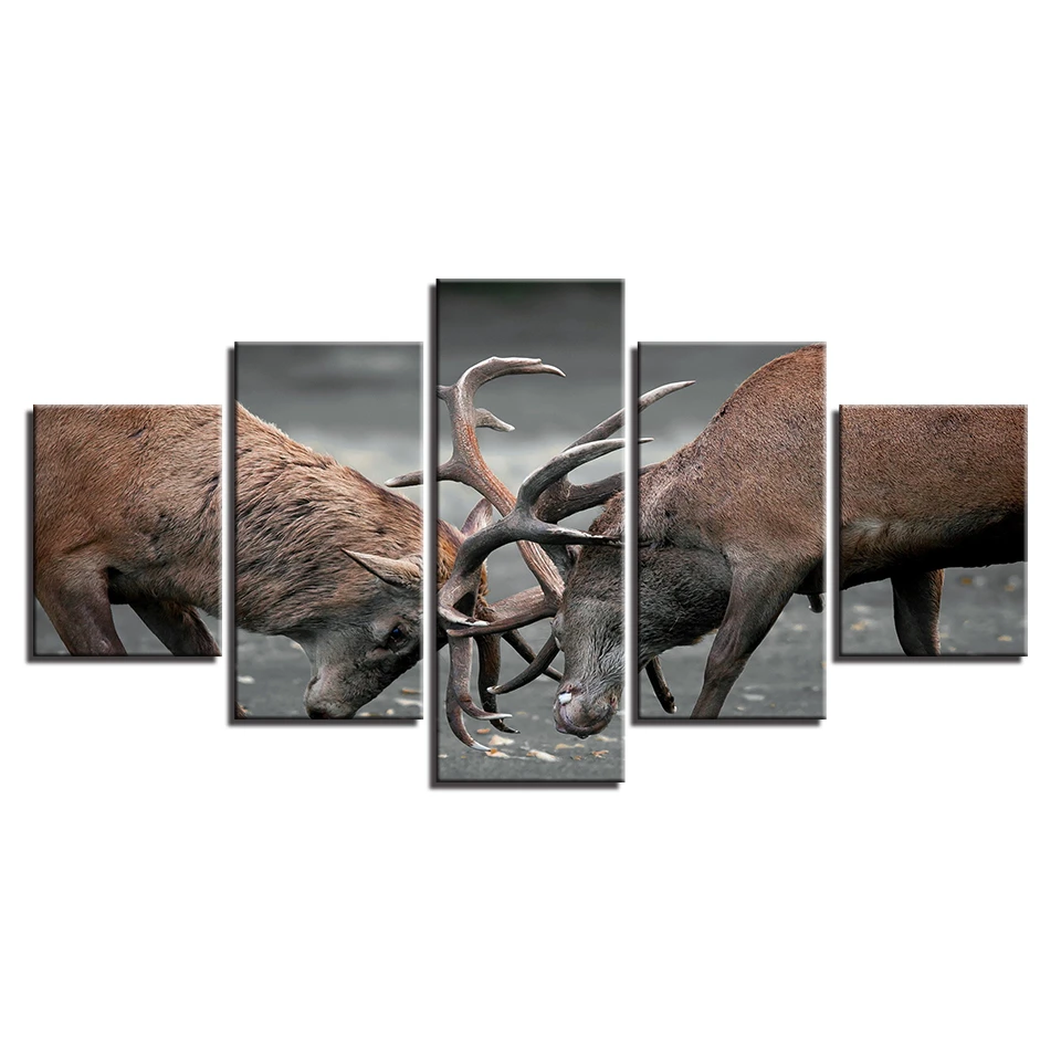 Modern Canvas Painting Wall Art Pictures 5 Pieces Animal Deer Fight Home  Decoration Living Room Modular Hd Printed Poster - Painting & Calligraphy -  AliExpress