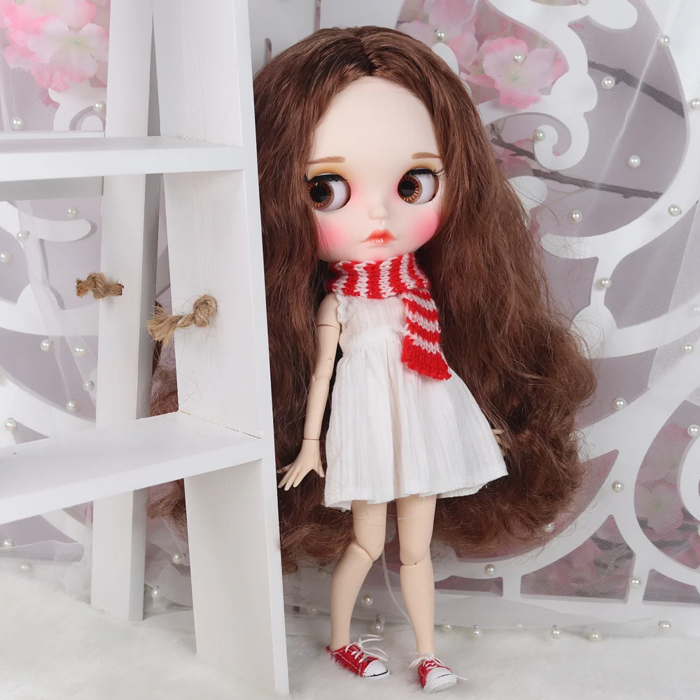 

ICY Nude Blyth Doll For Series No.BL9158 Brown hair Carved lips Matte face with eyebrow customized face Joint body 1/6bjd