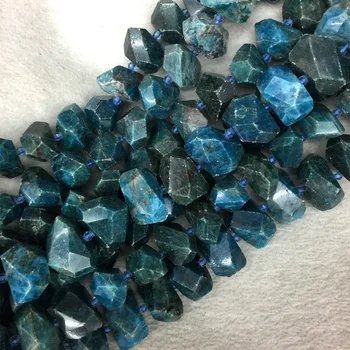 

Natural Genuine Raw Mineral Dark Green Blue Apatite Hand Cut Faceted Big Nugget Loose Beads Fit Jewelry 15" 05562
