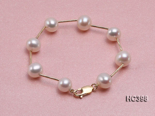 6mm Natural Fresh Water Pearl Bracelet - White Gold - Perez