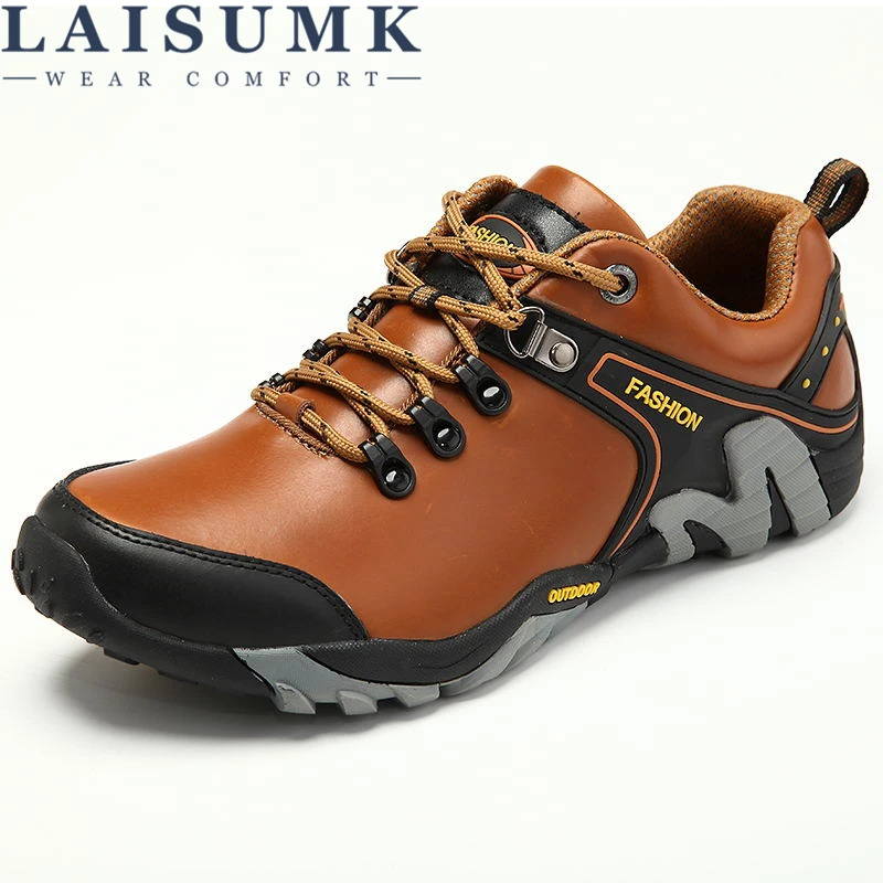 

LAISUMK Men Shoes Genuine Leather Shoes Casual High Quality Comfort Business Man Footwear Nonslip Rubber Outdoor Leisure Shoes