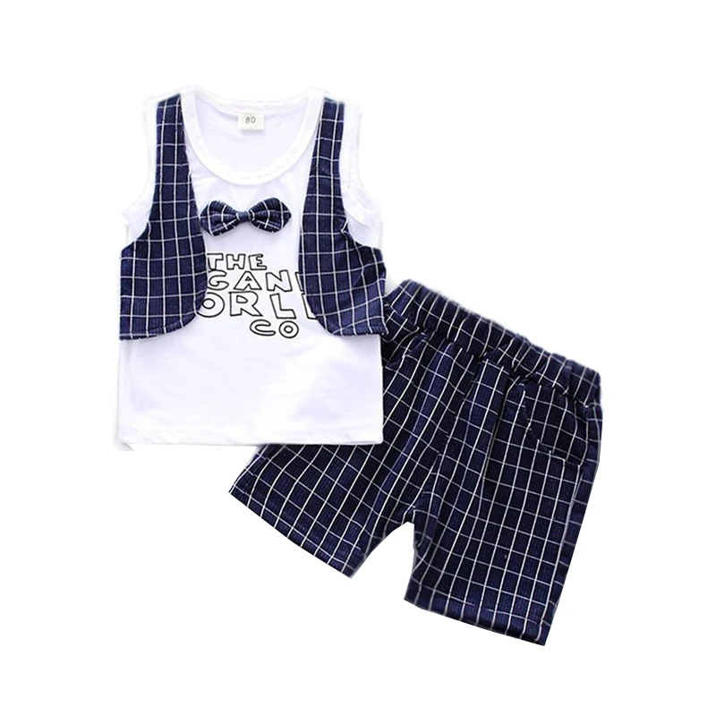 

Gentleman Tie Casual Boys Clothes 2018 New Summer Sleeveless Kids Suits for Boys Vest Shorts Baby Children Clothing Set