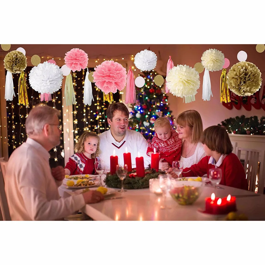15Pcs/Set DIY Tissue Paper Pom Poms Tassel Garland Bunting Wedding Birthday Party Decor