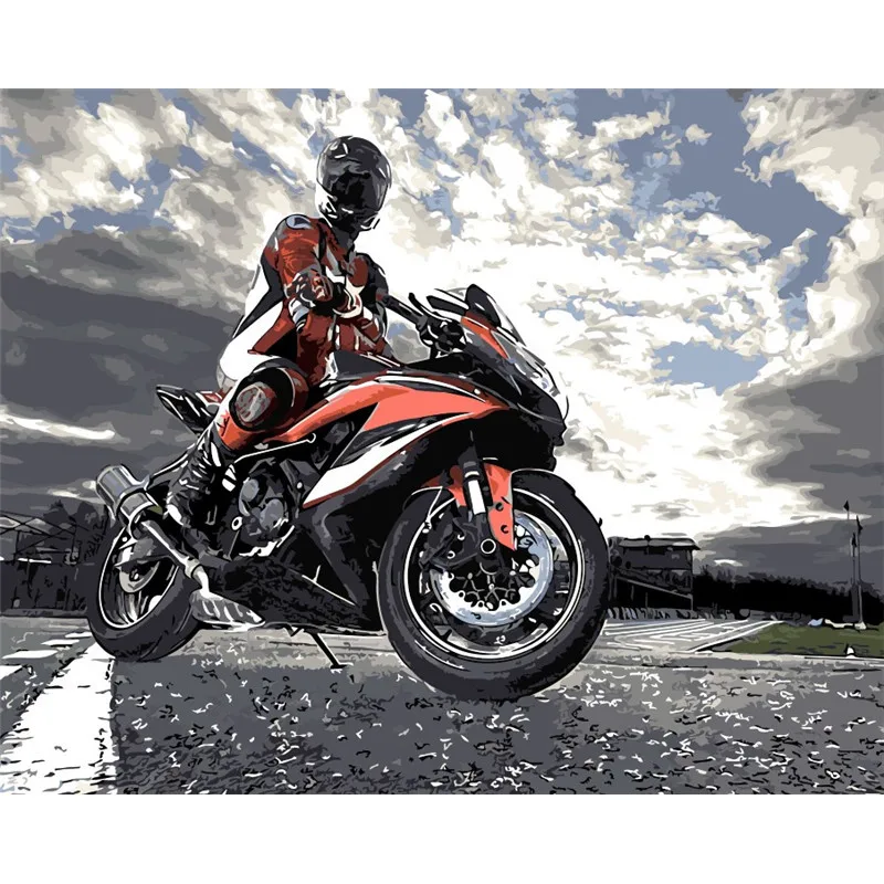 

RIHE Riding Motorcycle Diy Painting By Numbers Racing Oil Painting On Canvas Hand Painted Cuadros Decoracion Acrylic Paint Art