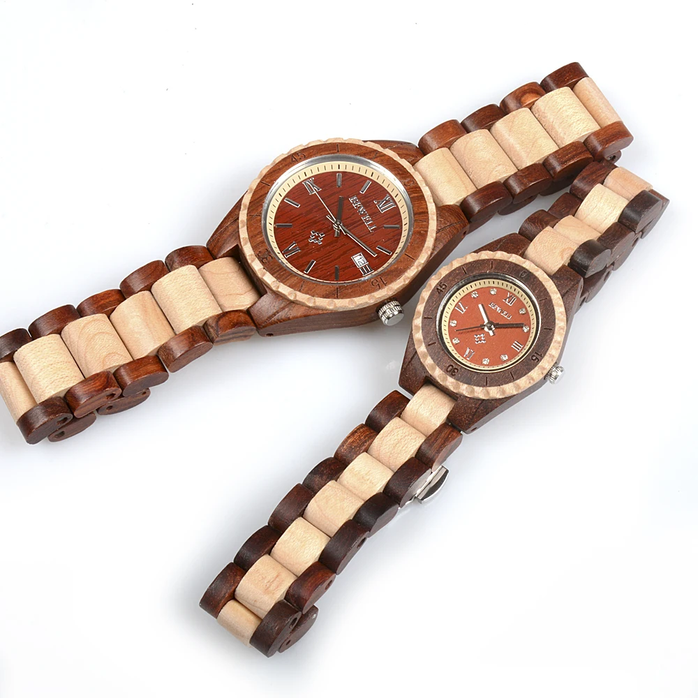 BEWELL бренд для мужчин женщин деревянный часы двухцветный ремешок Экологичные все дерево группа антикварные кварцевые часы для влюбленных в