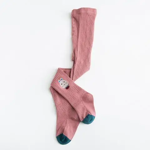 Розовый Колготки с вышивкой из мультфильмов для девочек; сезон весна-осень; хлопковые детские чулки; простые милые детские леггинсы; однотонные чулки; 5 цветов; Новинка - Цвет: Розовый