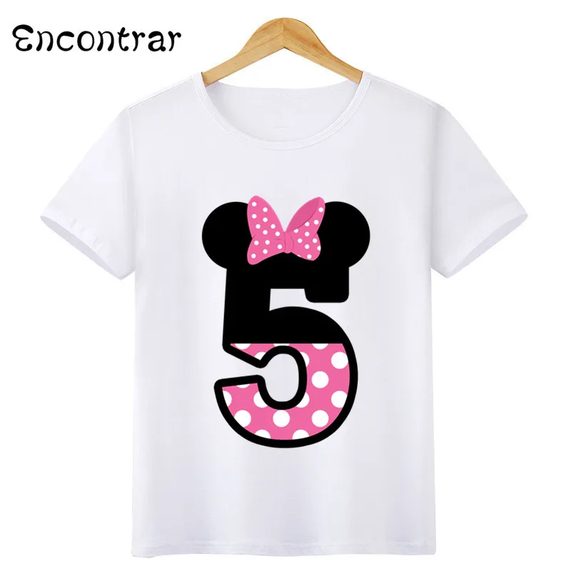Детская футболка с милым дизайном для дня рождения с номером и бантом, повседневные топы с короткими рукавами для мальчиков и девочек, Забавная детская футболка, ooo3056 - Цвет: oHKP3056E