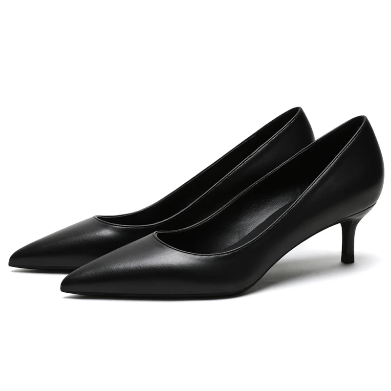 KATELVADI Shoes Women Pumps 5CM Mid Heels Black Split Leather Woman Shoes Sexy Pointed Toe Wedding Party Shoes  K-363