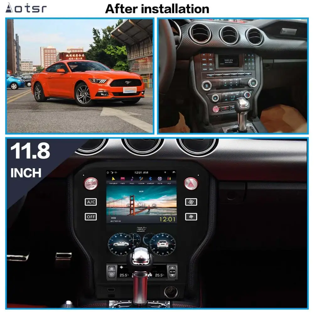 Cheap Tesla style Latest Android 8.1 4+64 Car GPS Navigation  for Ford Mustang 2015+ auto stereo multimedia No DVD Player with carplay 1