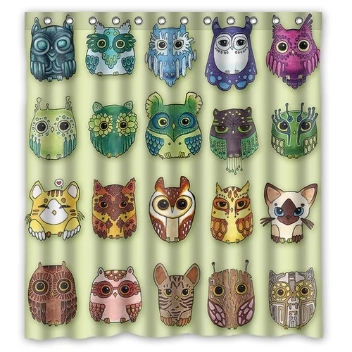 Stylish Design Bath Curtain Printed Cute Animal Night Owl Pictures Gift For Kids Custom Shower 66&quot x 72&quot | Дом и сад