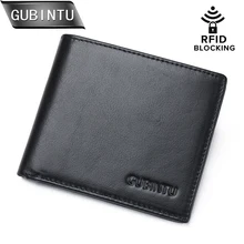 RFID Блокировка Кошелек ID идентификационная Кредитная карта блокировка мужской кошелек из натуральной кожи с откидной крышкой ID Окно тонкий черный мужские кошельки