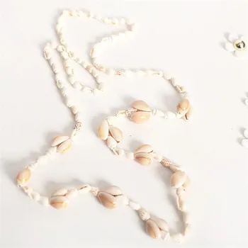 

2019 New Fashion Conch Shell Pendant Necklace Cowrie Bead Strand Necklace Long Chain Collar Bohemia Jewelry