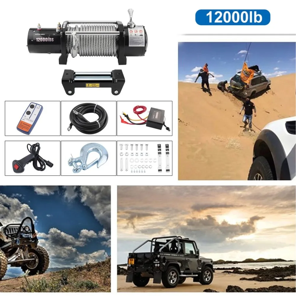 

12V Electric Winch Remote Control Motor Vehicle Winch Load Capacity 13000lb/12000lb Powerful Accessories EU Plug Lifting Tool
