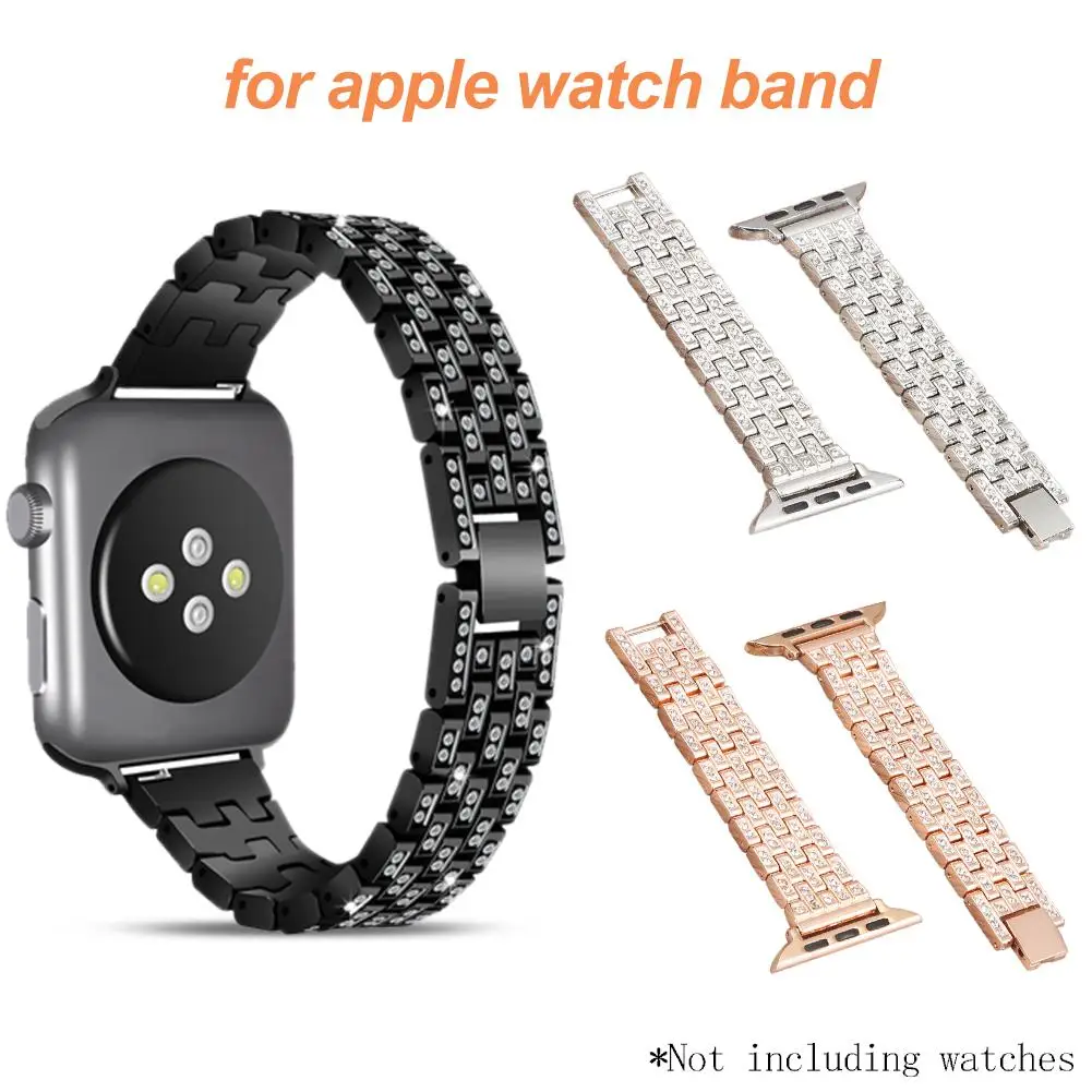 Inlaid Rhinestone Five Beads Solid Stainless Steel Chain Type Strap For