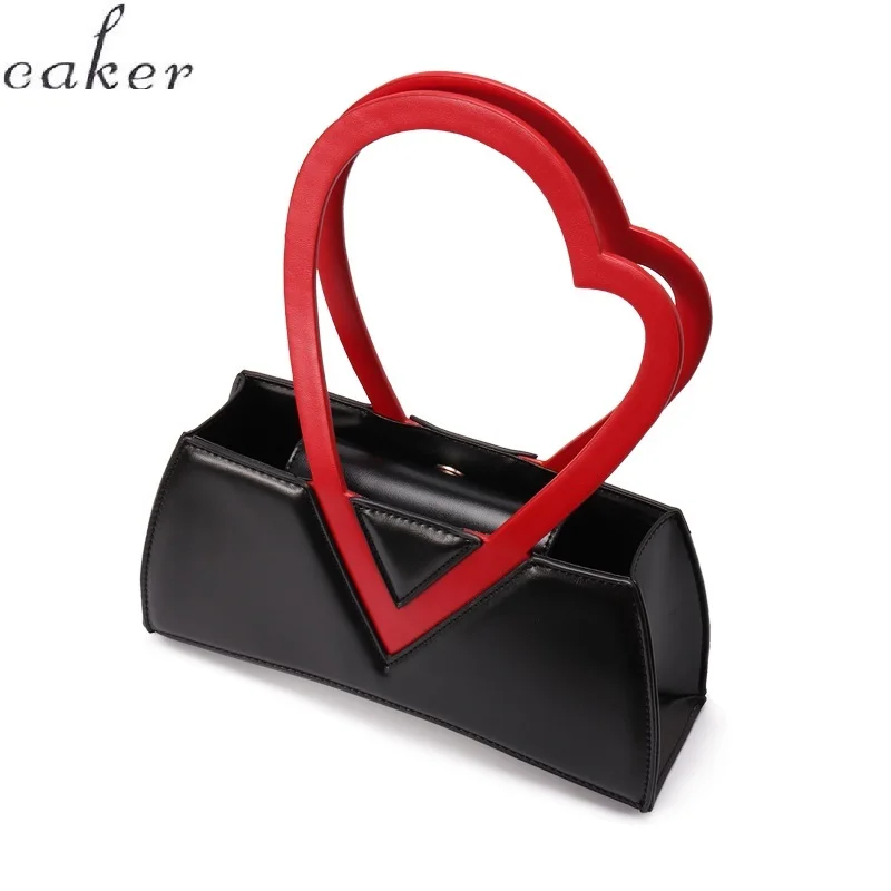 

Caker Brand 2019 Women Heart Shape PU Leather Handbag High Quality Black Handbag Drop Shipping