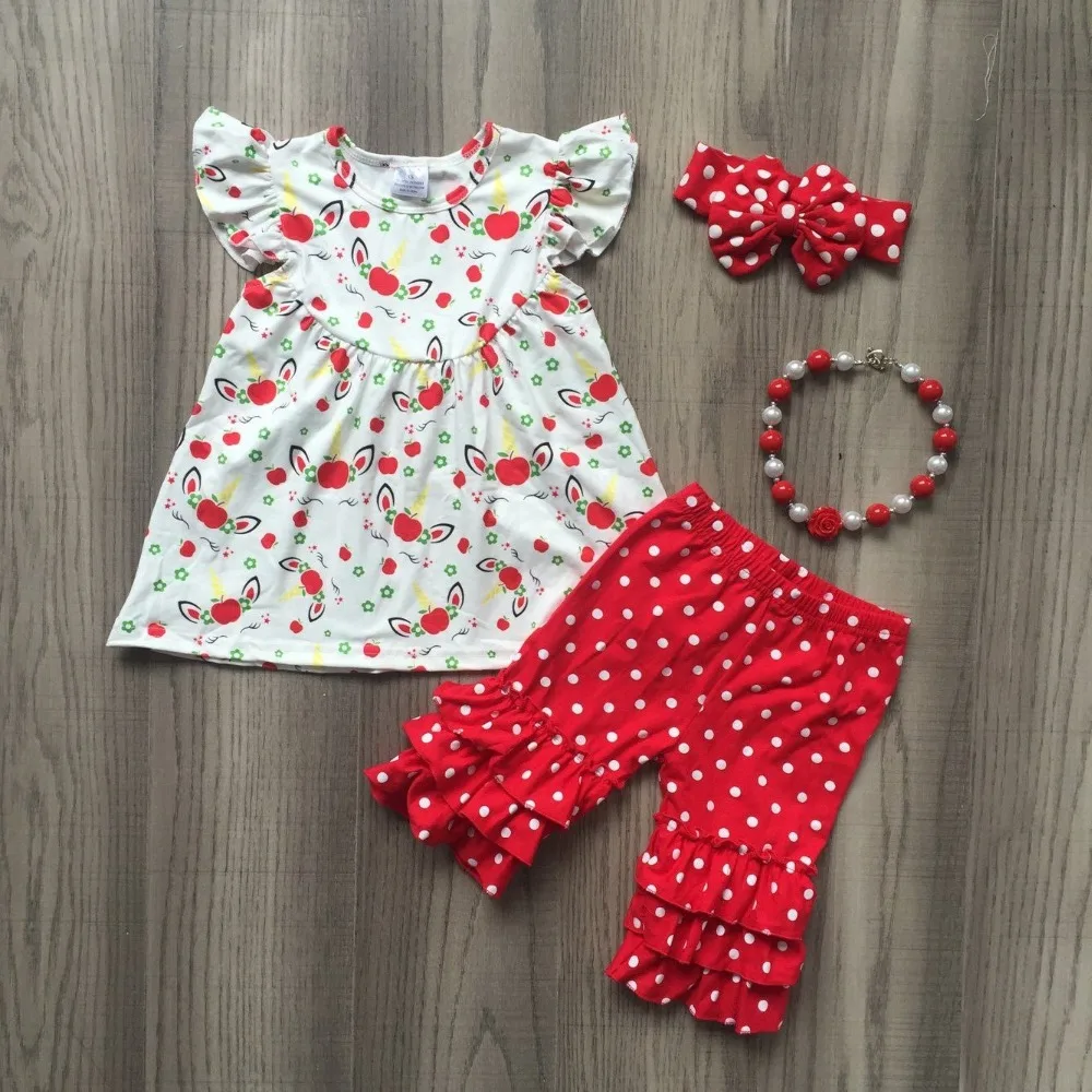 

hot new arrivals baby kids back to school boutique clothing children apple unicorn dress red dots pants with accessories