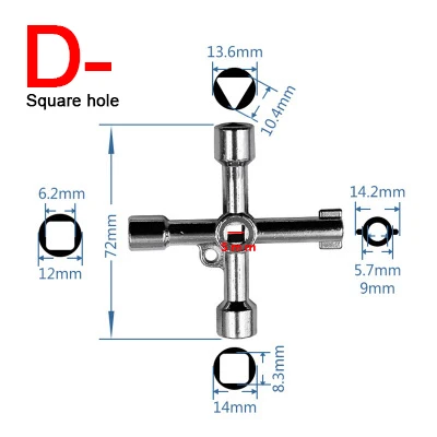 1 шт. шестигранный ключ метро поезд ключ двери лифта ключ клапан воды метр Универсальный Крест ключ мусорное ведро ключ многофункциональный ключ - Цвет: Size D