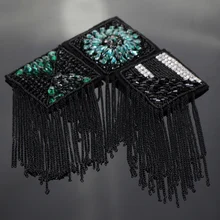 Rhinestones Bead Tassels Fringe square Badges Motif Applique Patches Sew on Dress Bag Shoulder Decorated Sewing
