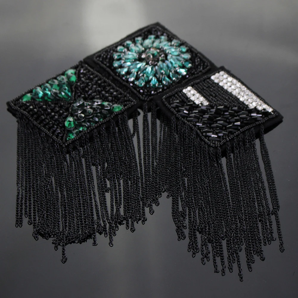

Rhinestones Bead Tassels Fringe square Badges Motif Applique Patches Sew on Dress Bag Shoulder Decorated Sewing