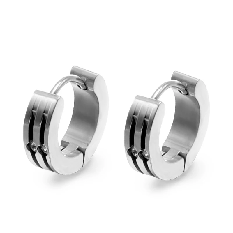 1 Pair New Titanium High Polished Men Women Hoop Earrings with Crystal ...