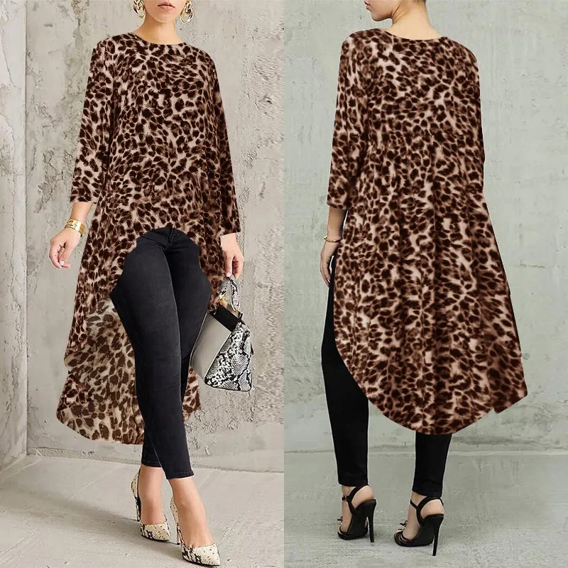 

ZANZEA 2019 Sexy Leopard Tops Women's Printed Blouse Fashion Long Sleeve Tee Shirts Female Asymmetrical Blusas Plus Size Tunic