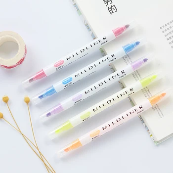 

12Colorfuls/Set Creative Twin Tips Highlighter Marker Pens Candy Colors DIY Graffiti Art Markers Cute Korean Stationery