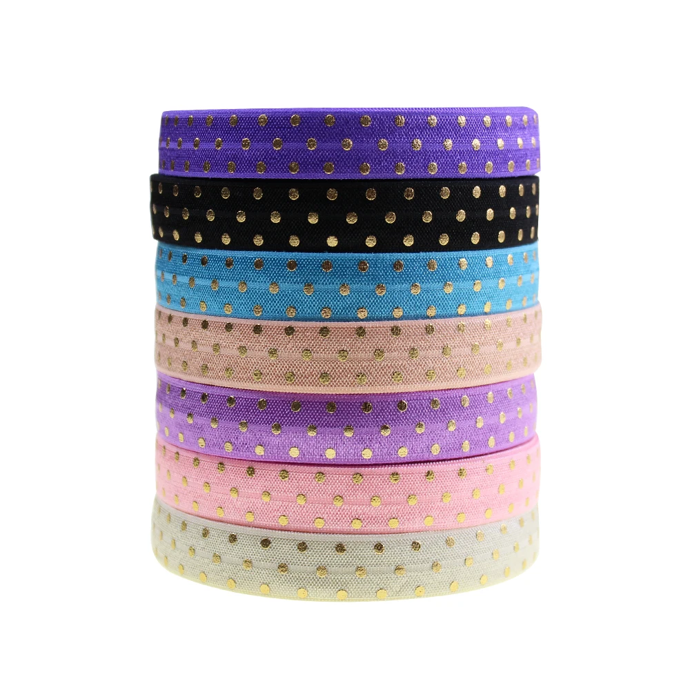 10 yards dark purple w// metallic gold polka dot print 5//8/" fold over elastic FOE