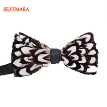 Модный черный белый перьевой галстук мужской галстук-бабочка Женская Ручная работа роскошный галстук-бабочка с перьями с подарочной коробкой