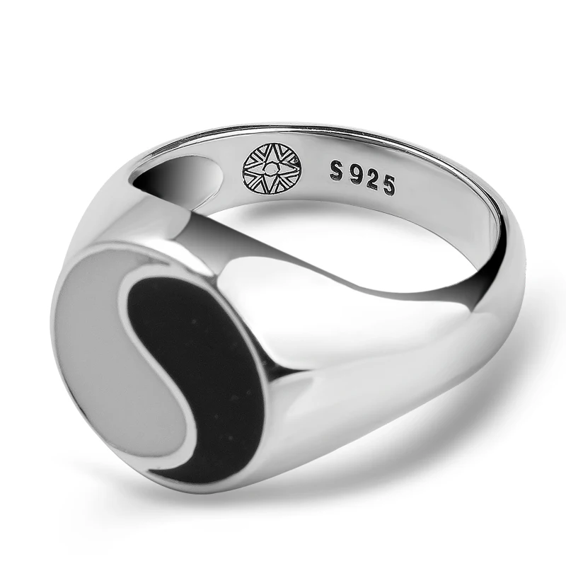 Tai chi Инь Ян сплетни кольцо эпоксидные кольца мужские античные 925 пробы Серебряное кольцо с эмалью для пальцев азиатское кольцо ювелирные изделия для мужчин и женщин