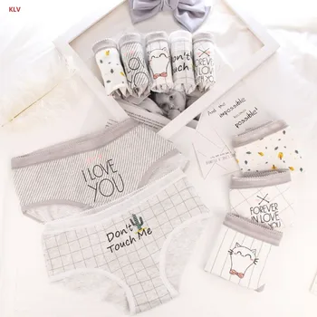 

KLV Cotton Mid-Rise Panties Letters Cute Cat Plaid Underwear Elastic Sexy Cartoon Briefs For Women Teen Girl