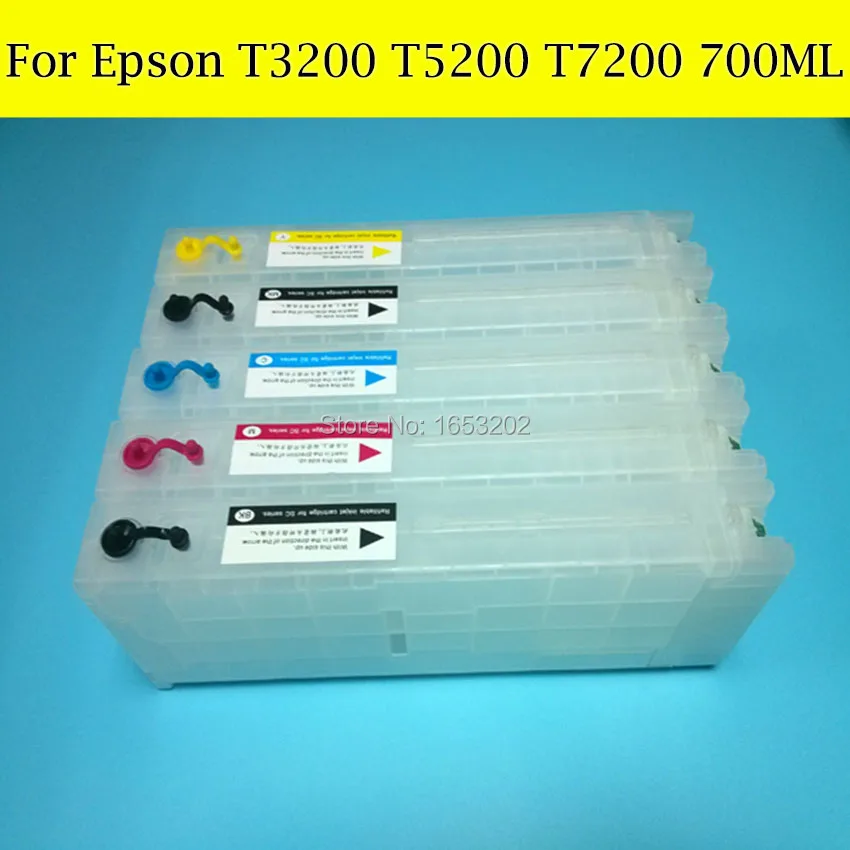 5 Color 700ML Refillable Ink Cartridge For Epson T3200 T5200 T7200 Printer Plotter WIth Permanent chip 5 Color 700ML Refillable Ink Cartridge For Epson T3200 T5200 T7200 Printer Plotter WIth Permanent chip