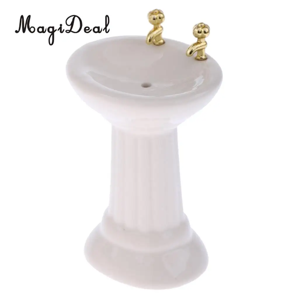 3Pcs/Set White Ceramic Bathroom Bathtub for 1/12 Scale Dollhouse Miniature Furniture Decor Kids Role Play Toys