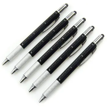 

5 Pcs Multi-Tool 6 In 1 Ballpoint Pen With Ruler, Level Gauge, Ballpoint Pen, Stylus ,Touch Screen Stylus And Screw Driver, Mu