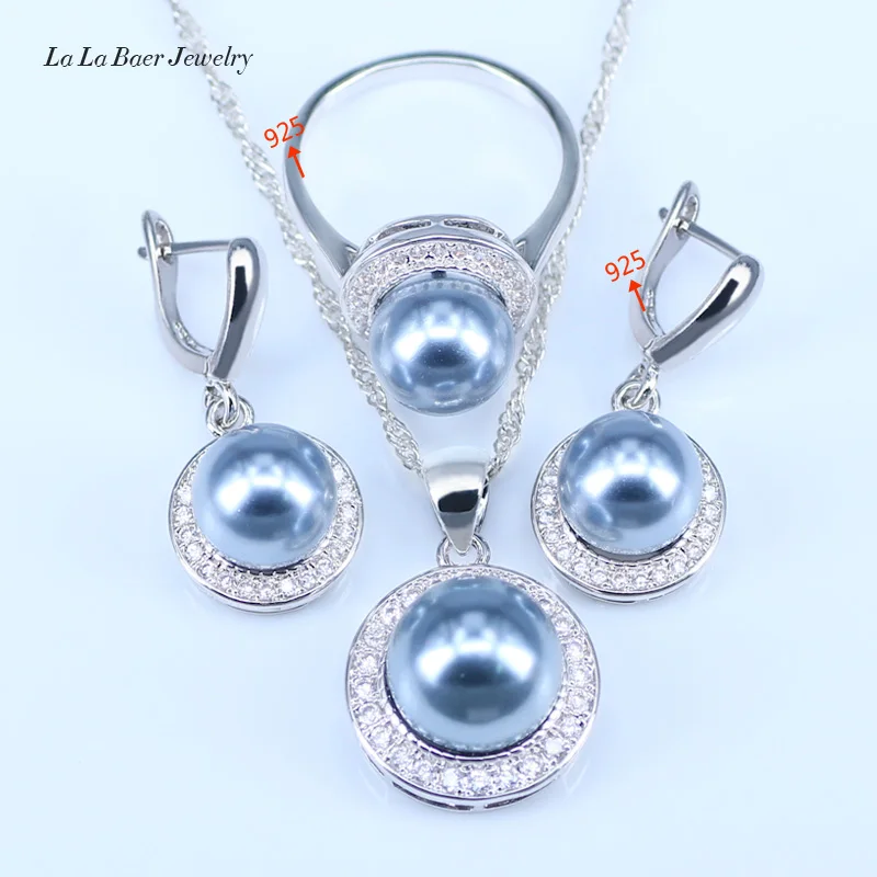 

L&B 2017 Fashion Pearl Pearl Jewelry Sets Gray FreshWater Pearl 925 Stamp Silver Color Jewelry Sets Pendant Earrings Rings