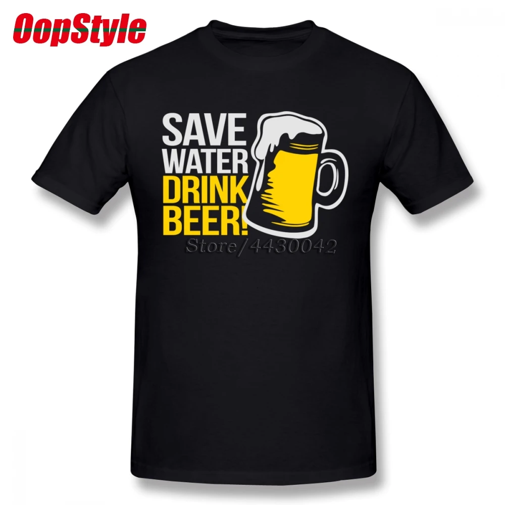 Мужская хлопковая футболка с коротким рукавом Save Water Drink летняя большого размера