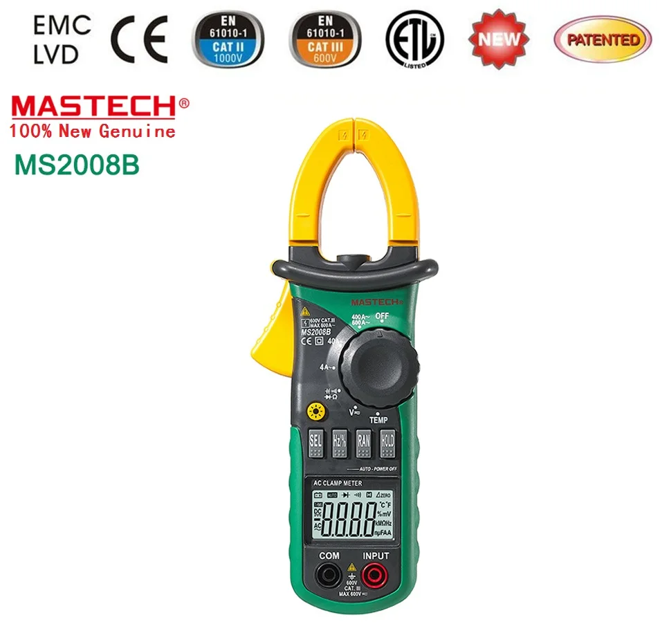 

Digital Multimeter Amper Clamp Meter Current Clamp Pincers AC Current AC/DC Voltage Capacitor Resistance Tester MASTECH MS2008B