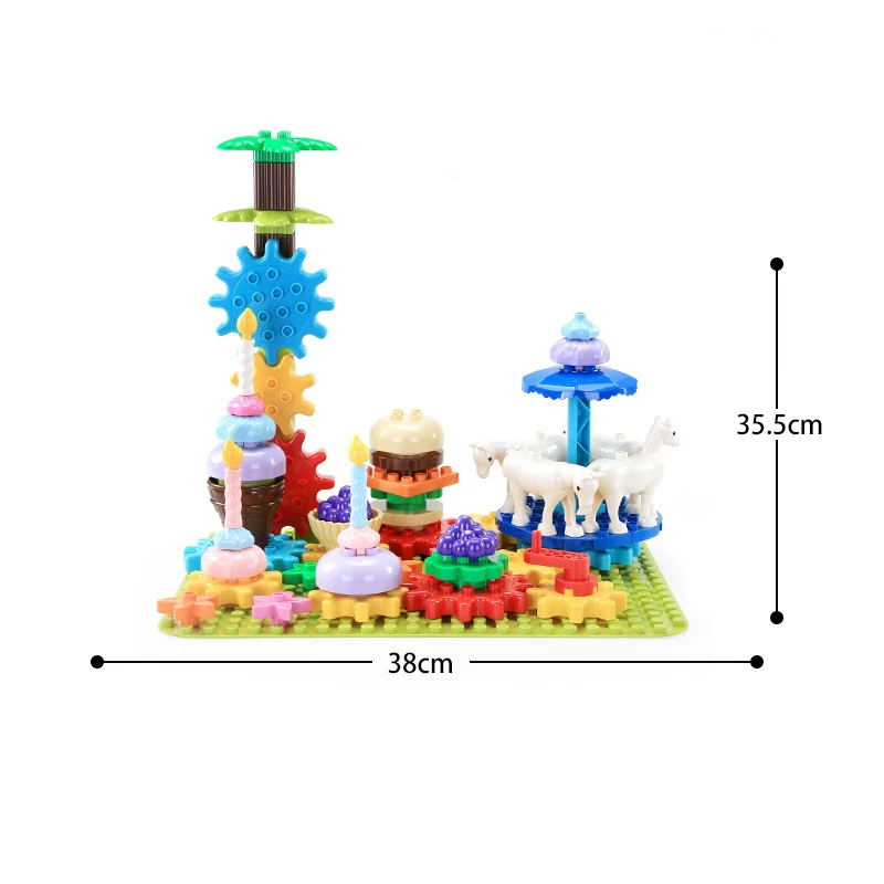 69PCS Big Size Rotary Gear Animal Playground Set Building Block Assembly Compatible legoingly Duplos Educational toys for children (4)