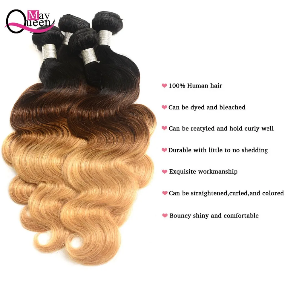 May Queen Hair Ombre Brazilian Body Wave 3&4Pieces T1B/4/27 Three Tone Color Remy Hair Extensions 100% Human Hair Weave Bundles May Queen Hair Ombre Brazilian Body Wave 3&4Pieces T1B/4/27 Three Tone Color Remy Hair Extensions 100% Human Hair Weave Bundles