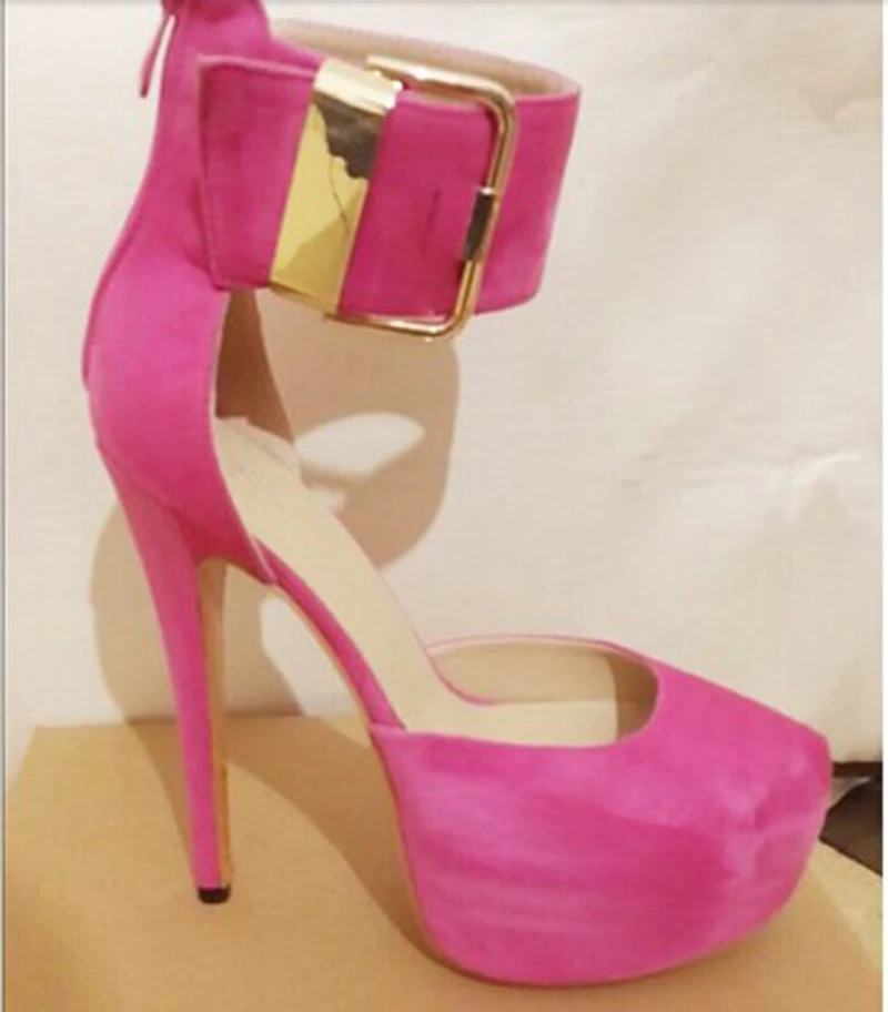 Sexy-Women-Rose-Suede-Big-Ankle-Buckle-Pumps-Night-Club-High-Platform-Closed-toe-Stiletto